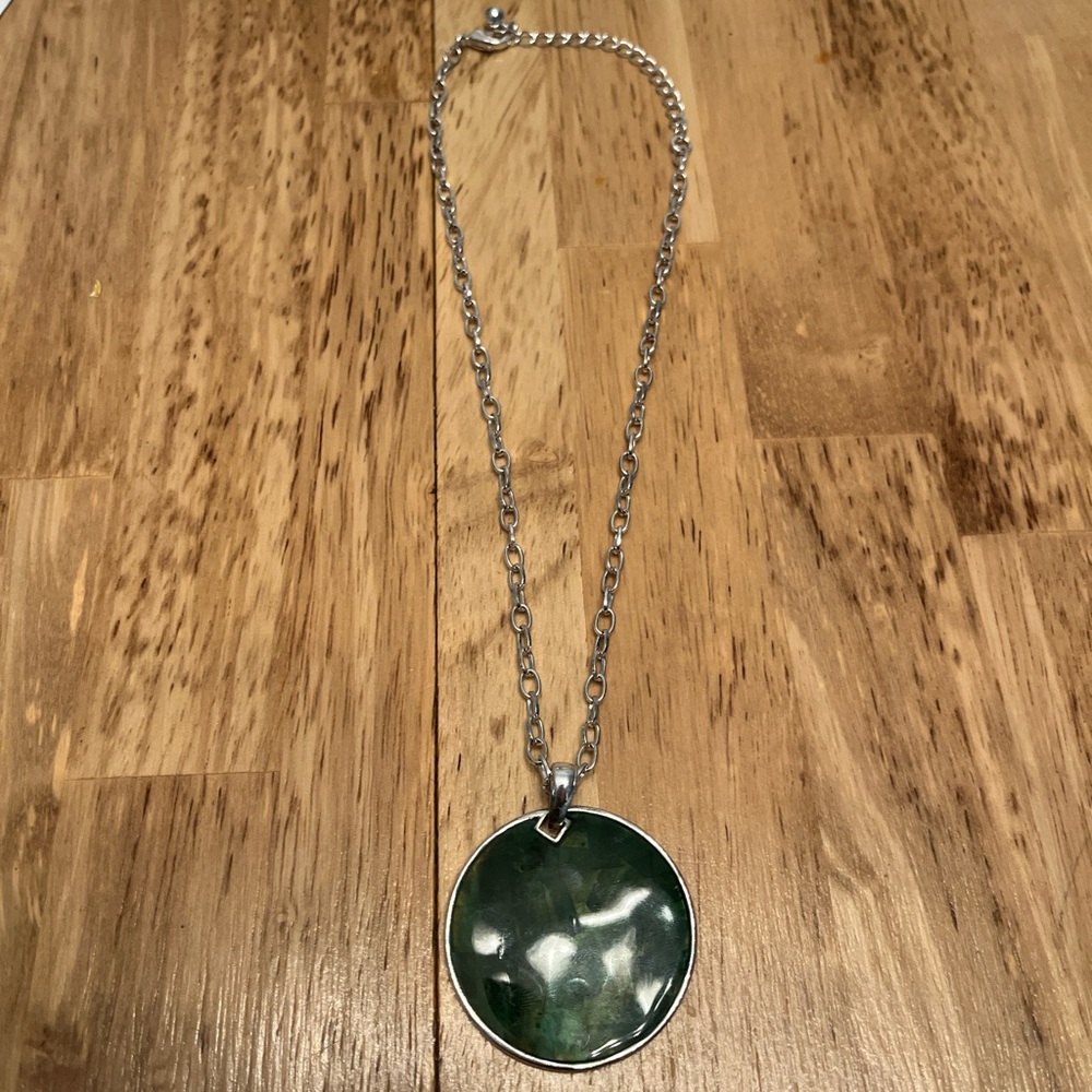 Whimsical Green Pendant Necklace with Silver Chain